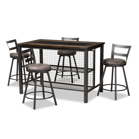 BAXTON STUDIO Arjean Rustic and Industrial Grey Upholstered 5-Piece Pub Set 149-8964-8965